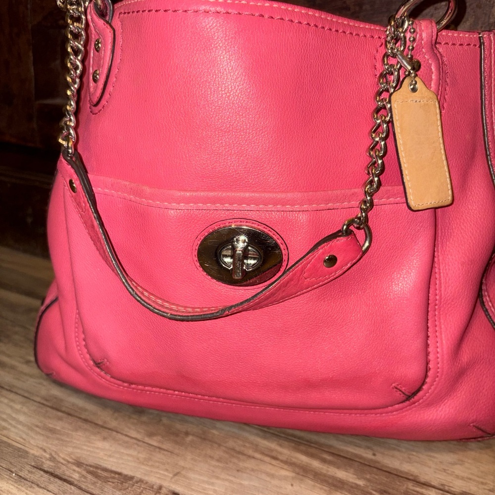 Pink Leather Chain Strap Bag